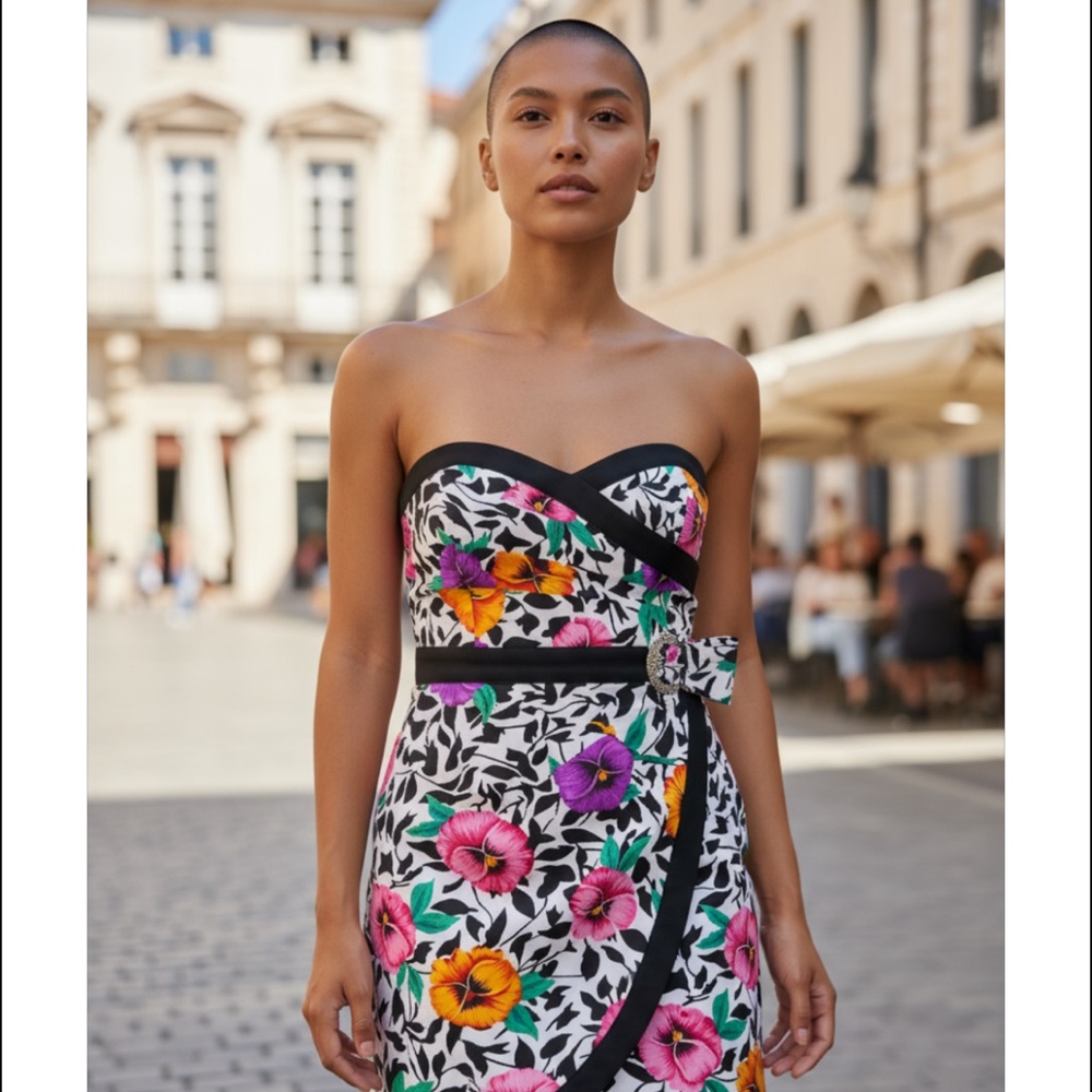 Wow!!! AJ Bari dress vintage floral 100% silk 6 80s prom